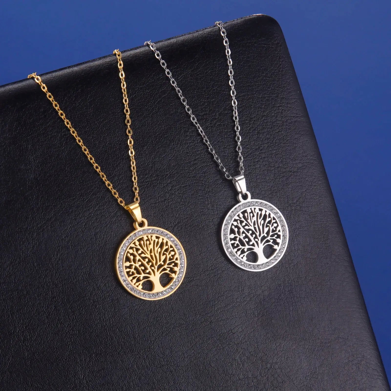 Skyrim Tree Of Life Necklace For Women Stainless Steel Gold Color Clear Zircon Round Pendant Luxury Wedding Gift - Simples Market