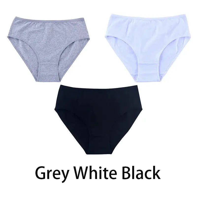 3-piece set of women's seamless cotton panties in grey, white and black by Simples Market