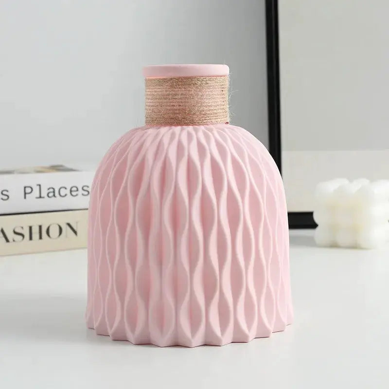 Pineapple Pattern Twine Imitation Ceramic Plastic Vase For Flower Arrangements With Water Wave Texture For Home Decor