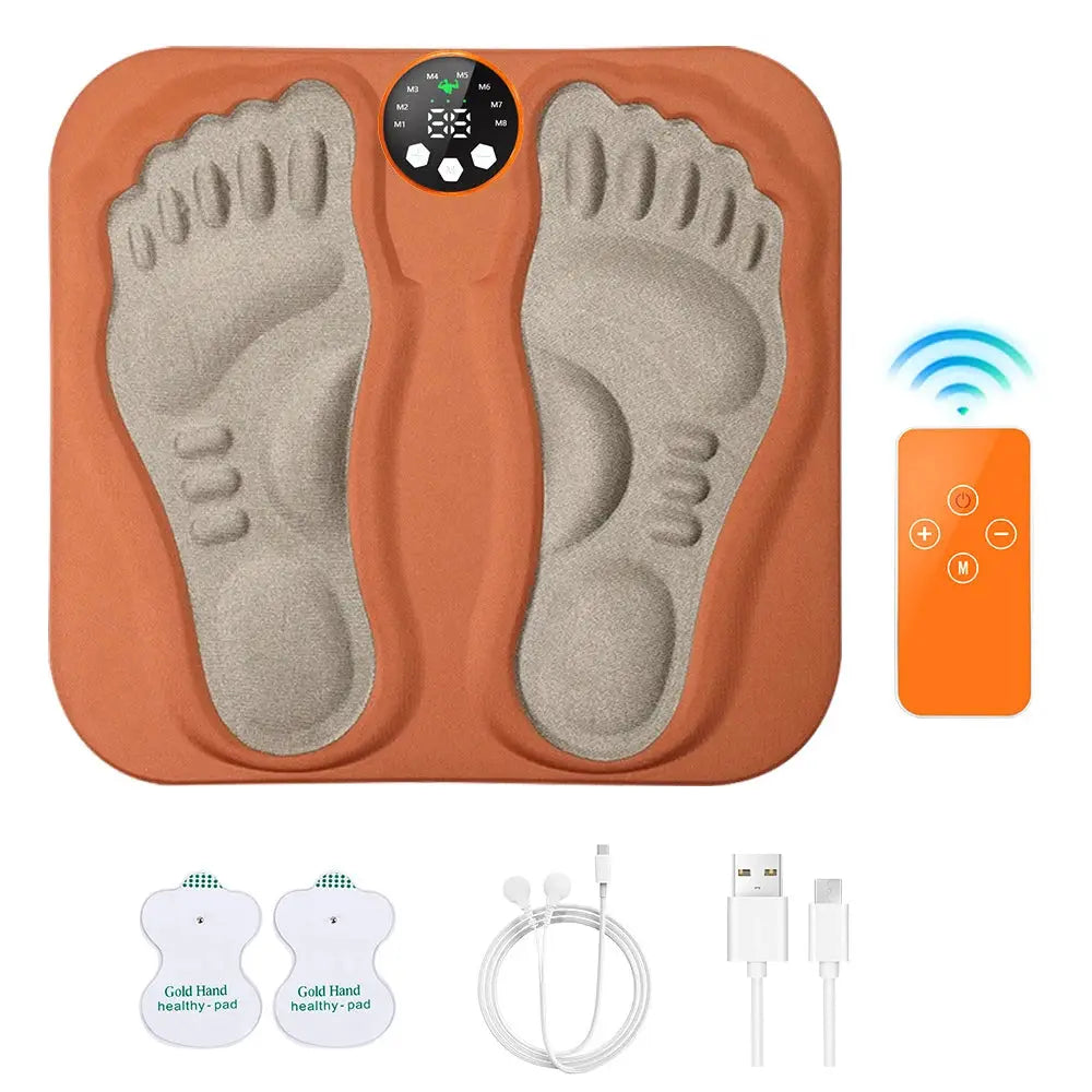 Simples Market 3D Smart Foot Massage Pad, orange rechargeable massager with 2 foot pads and remote.