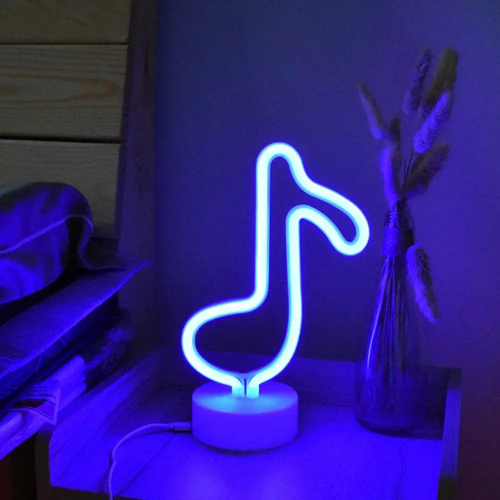 Blue USB neon sign lamp with abstract curved shape, desk decor for kids room.
