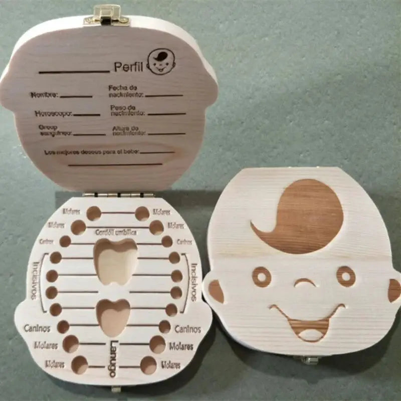 Spanish Style Wooden Baby Tooth Box For Milk Teeth And Hair Keepsake Organizer Gift For Boys And Girls
