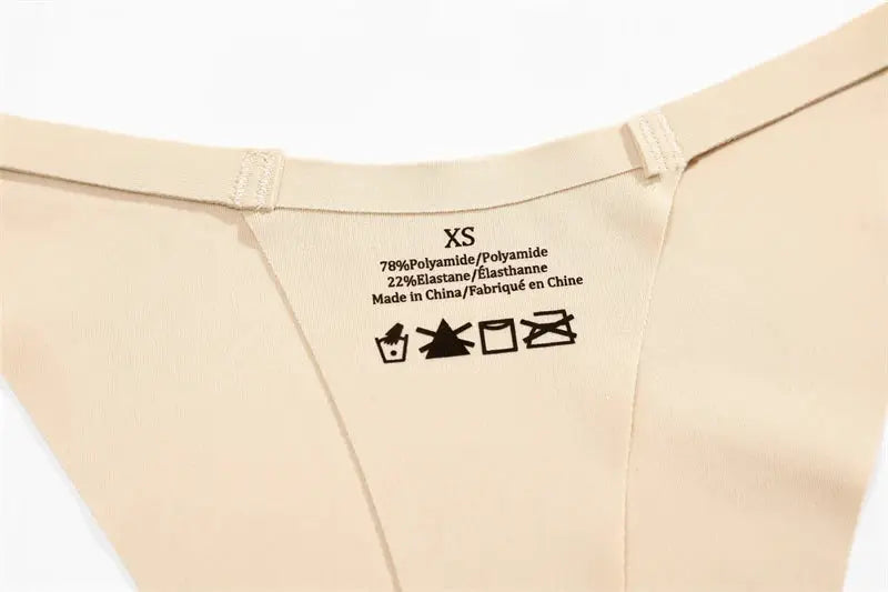 4-piece seamless beige thong underwear set, XS size; ultra-thin, breathable polyamide/elastane.