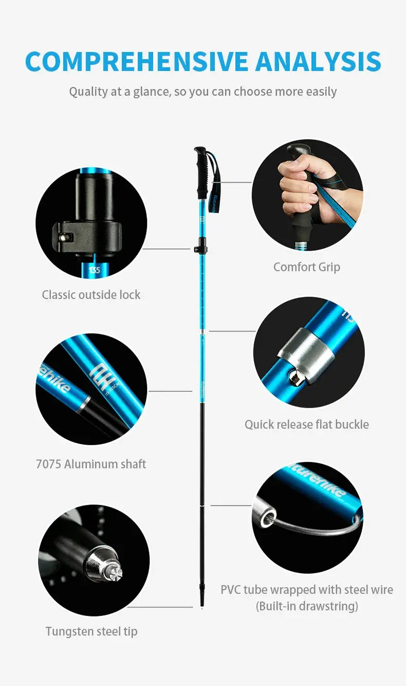 Naturehike trekking pole, ultralight blue aluminum with comfort grip