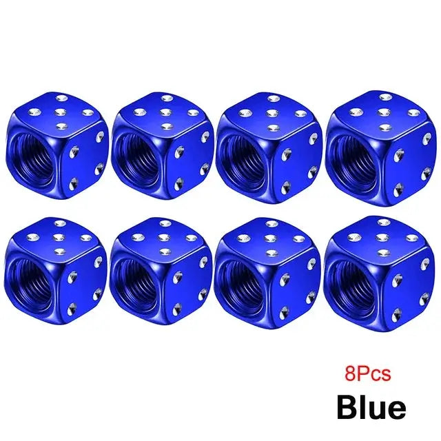 8pcs blue aluminum dice-style tire valve caps for wheels