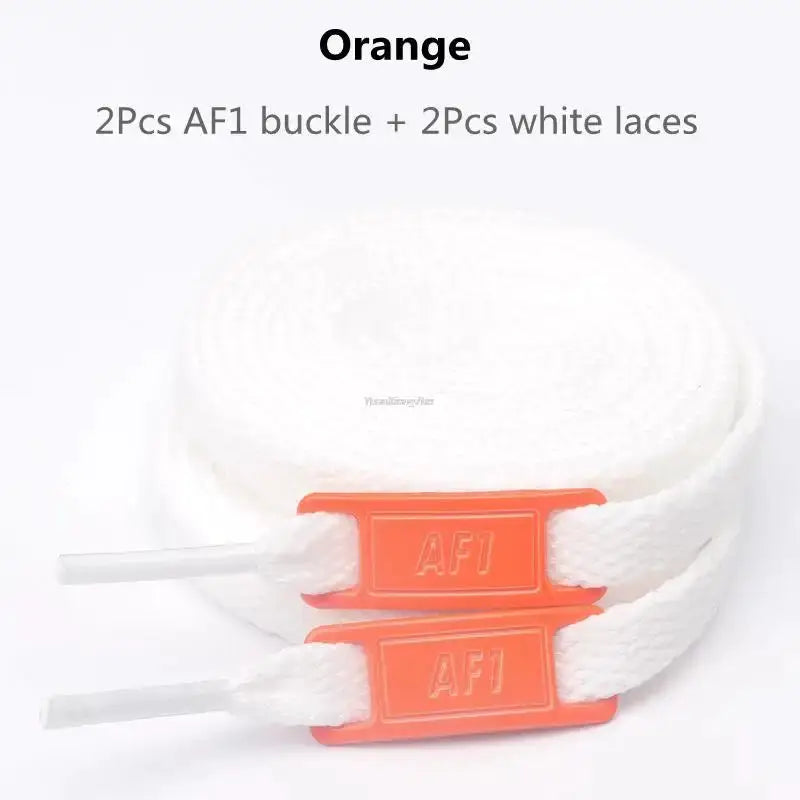 AF1 shoelace set with 2 orange buckles and 2 white laces for Air Force One sneakers