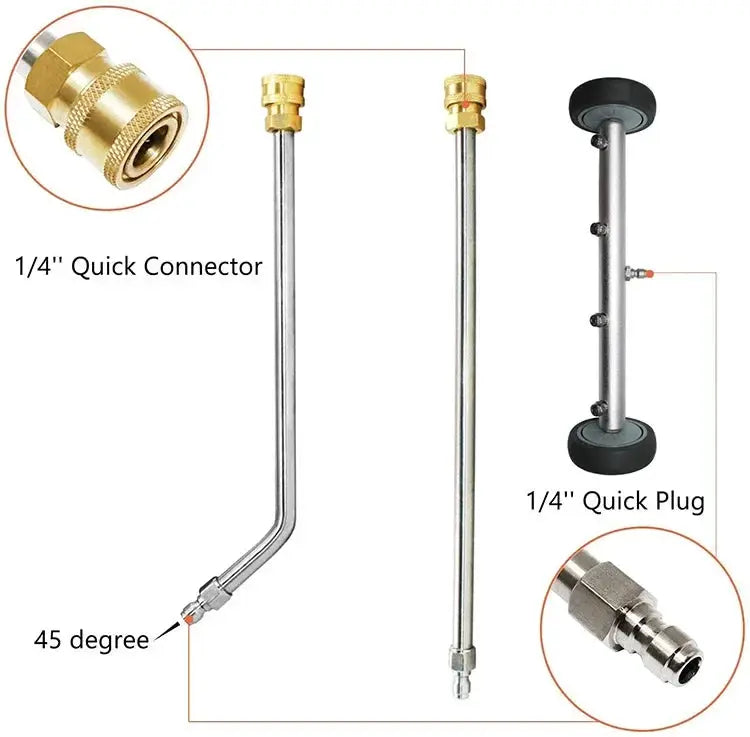 Simples Market 5000PSI car wash water broom set, 3-piece stainless steel rods with brass quick connectors and wheeled broom head