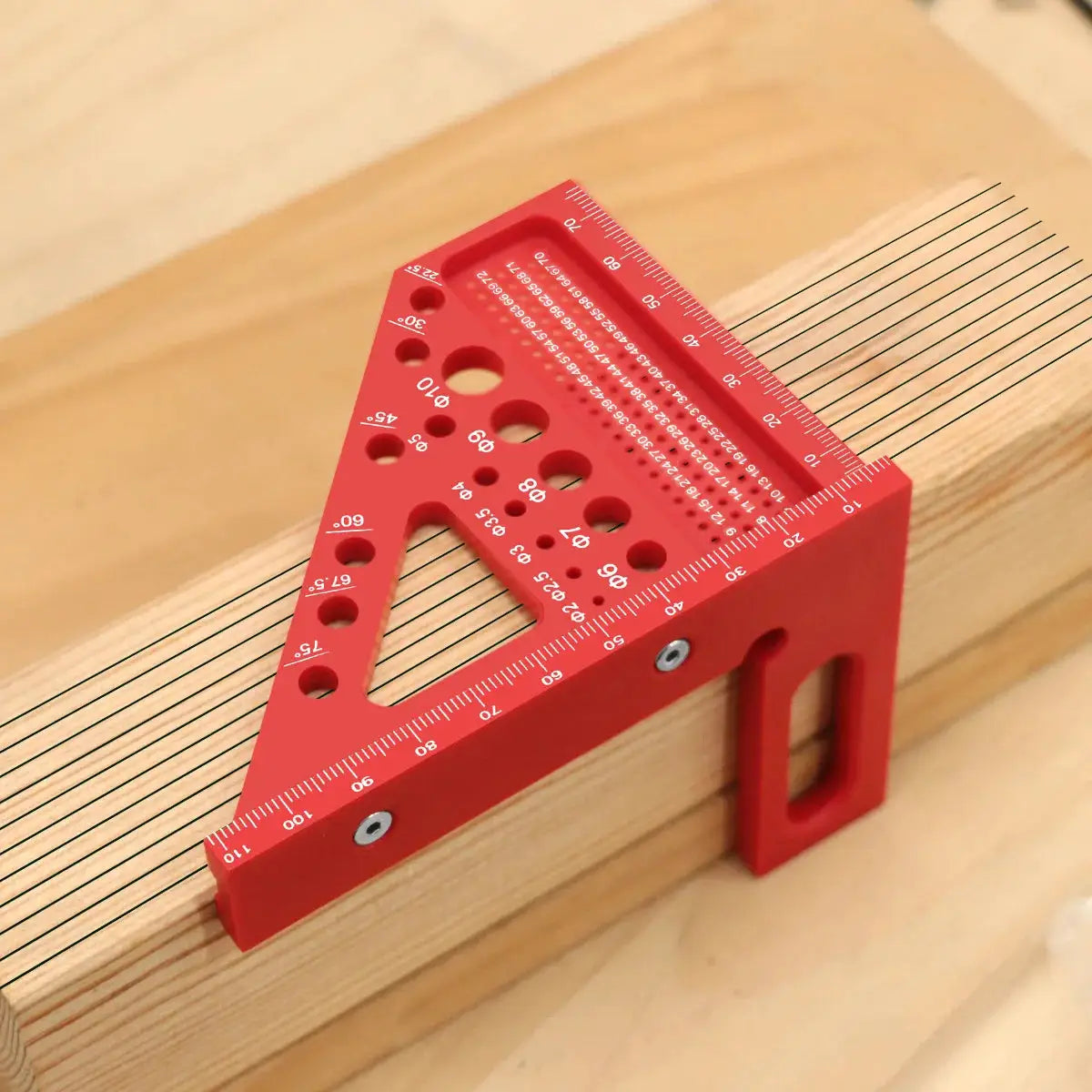 Precision Carpenter Square And Hole Scribing Ruler 22.5 To 75 Degrees Measuring Tool With Angle Pin Plastic