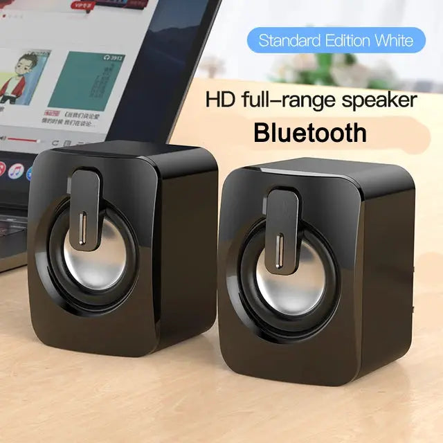 Computer speakers pair, black Bluetooth desktop stereo with silver drivers (2 pieces)