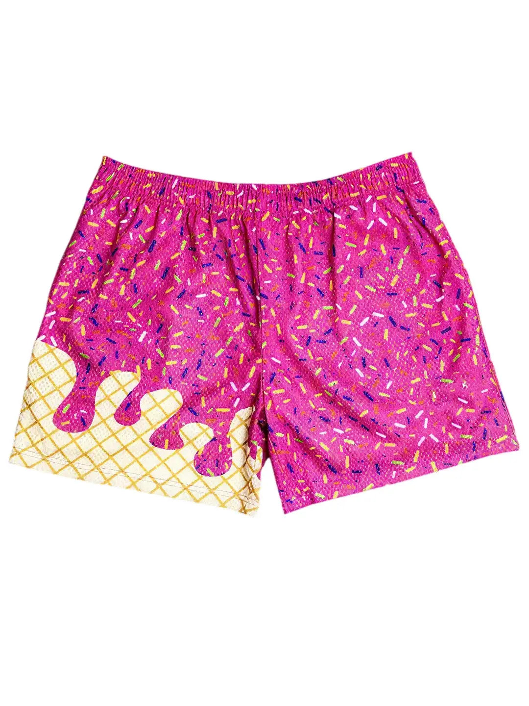Ice cream print shorts, pink with sprinkles and waffle cone pattern, loose fit by Simples Market