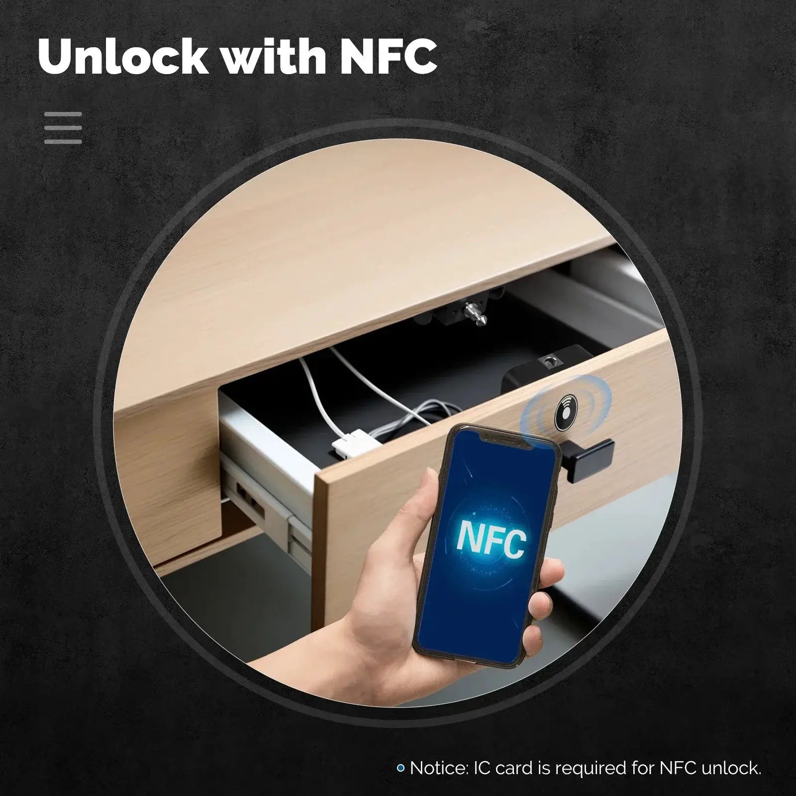 MOES Smart Bluetooth Drawer Lock for wood cabinet; NFC unlock with IC card required; Simples Market