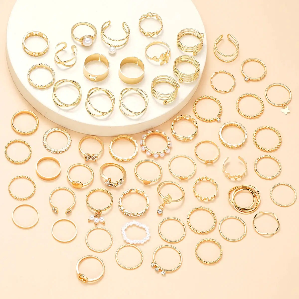 58 Piece Vintage Heart Snake Butterfly Rings Set For Women Gold Plated Geometric Hollow Finger Rings Jewelry Gifts New