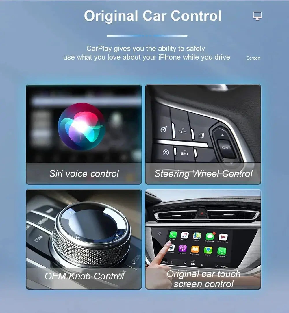 Original Car Control by Simples Market: CarPlay adapter with Siri, steering wheel, knob, and touch screen control