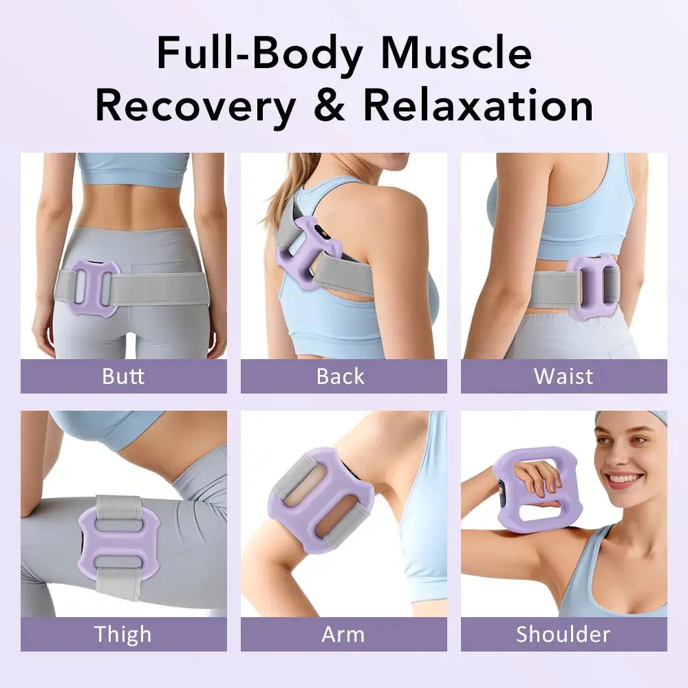 Portable vibration dual-ring fascia massager with belt by Simples Market, lavender-gray, for full-body muscle relief.