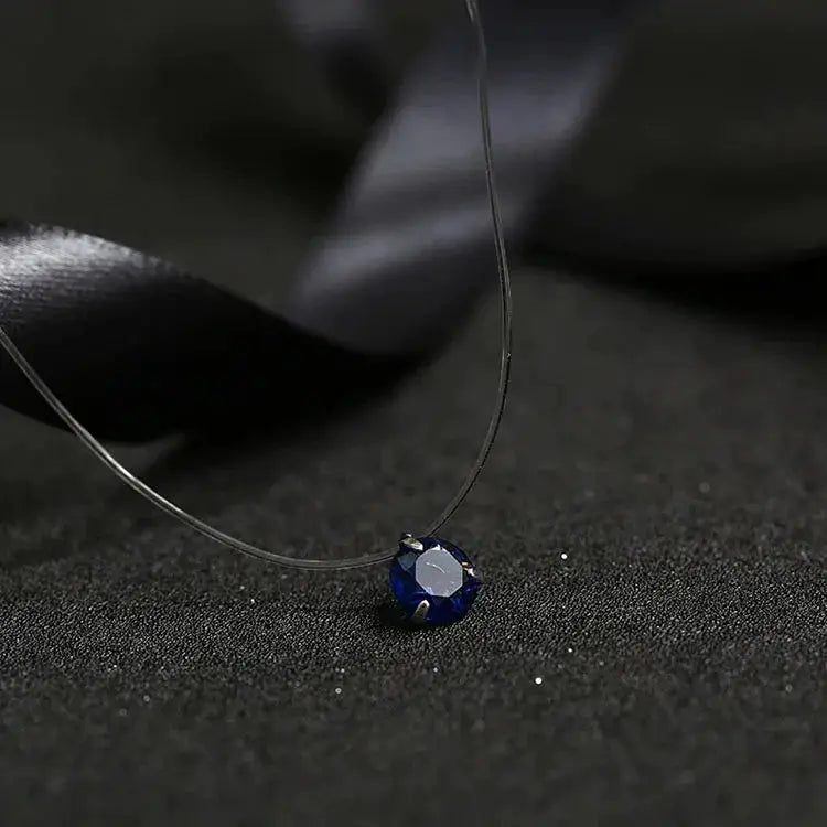 5 Colors Dazzling Zircon Pendant Necklace With Invisible Transparent Fishing Line Chain For Women Minimalist Jewelry