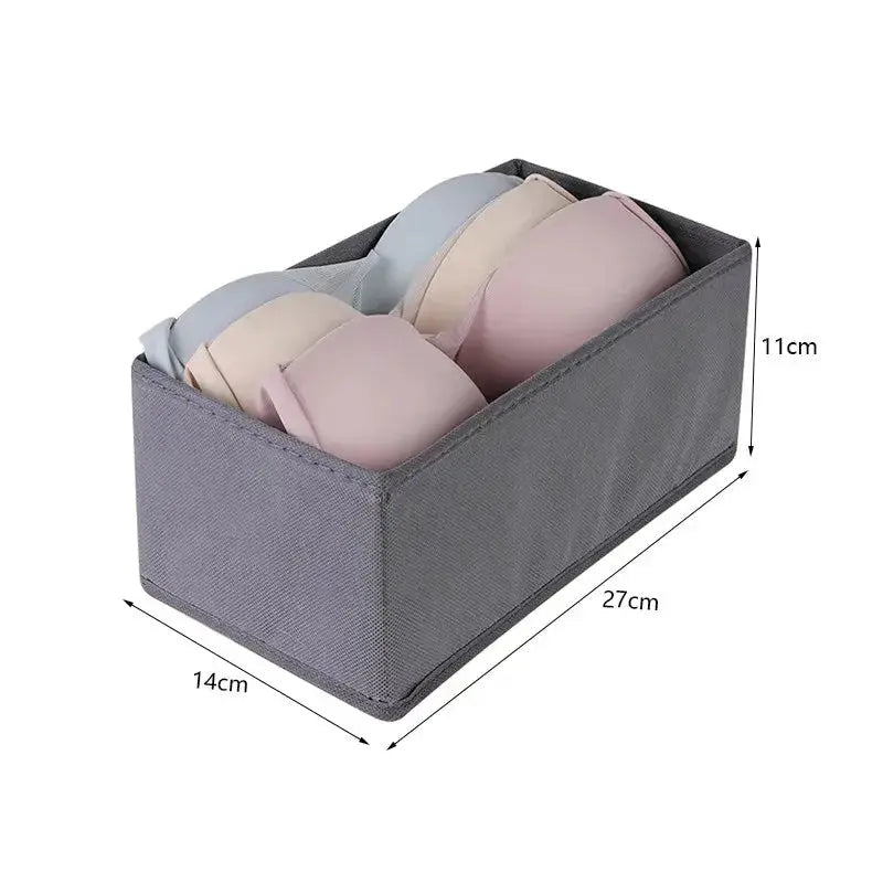 Simples Market foldable fabric drawer organizer box, grey; six pastel garments inside, 27x14x11 cm
