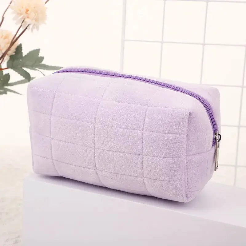 VelvetNest Plush Makeup Bag Soft Velvet Material Barrel Shaped Portable Travel Cosmetic Storage Organizer