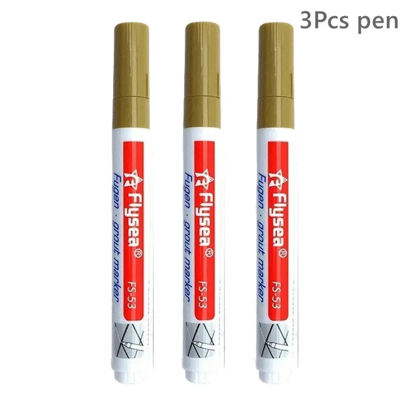 3-pack waterproof grout pens with white bodies and beige caps for tile seams and bathroom repair