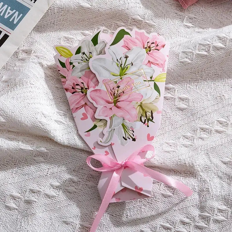 3D Carnation Floral Bouquet Greeting Card Postcard Exquisite Birthday Mothers Day Teachers Day Thanksgiving
