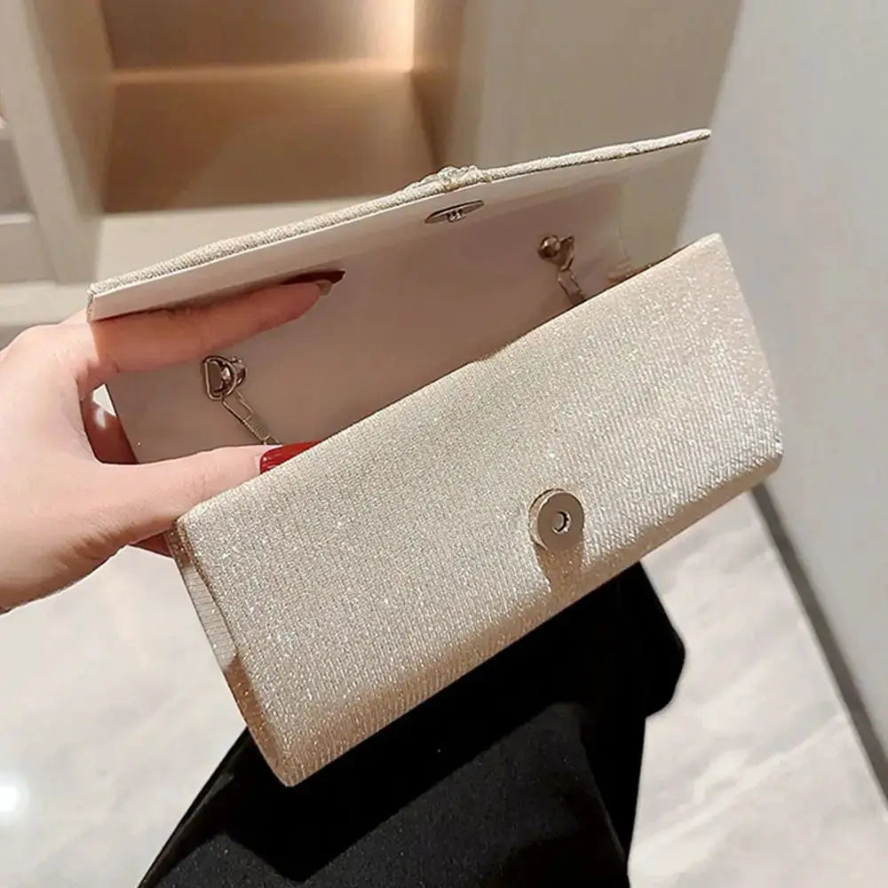 Simples Market champagne sequin clutch handbag with chain shoulder strap
