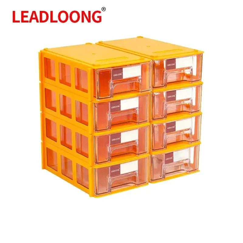LEADLOONG orange plastic screw parts organizer with 8 clear drawers for compact home storage bin