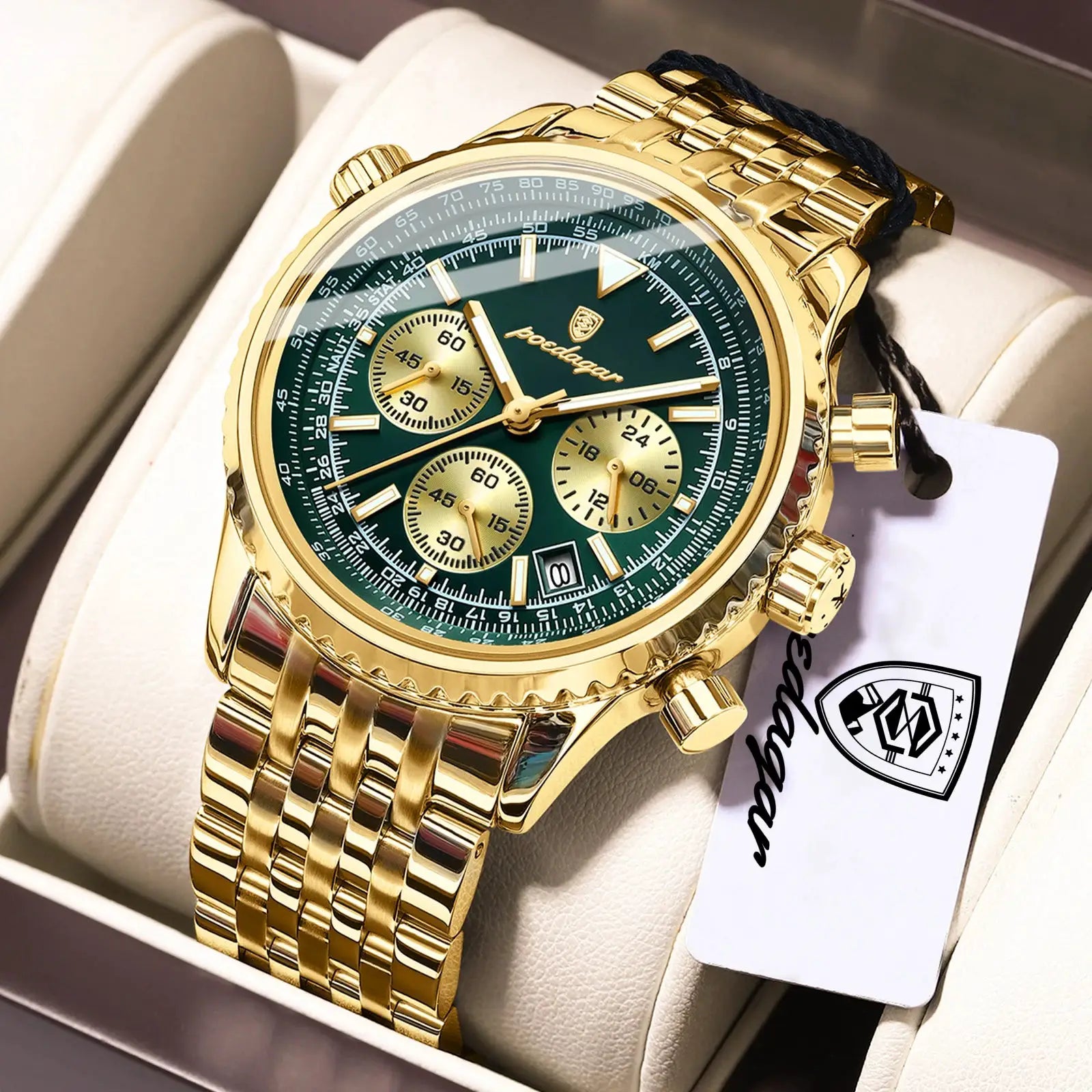 POEDAGAR Luxury Men Chronograph Stainless Steel Watch Waterproof Luminous Quartz Date Display Military Sport Timepiece