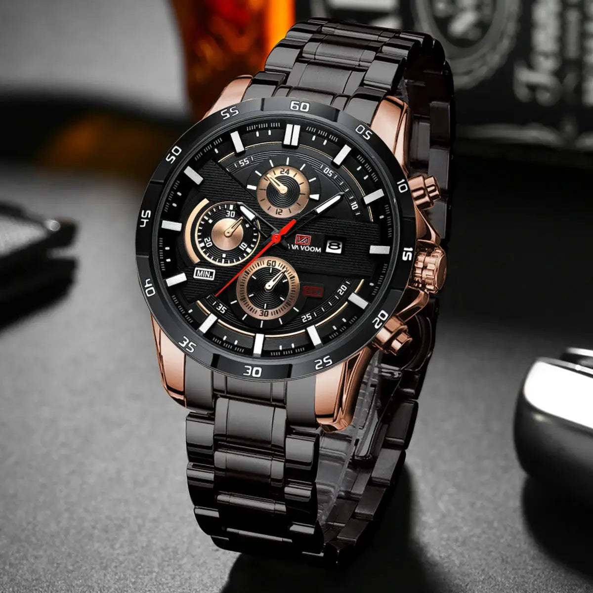 Men's 46mm Sports Style Leather Racing Band Quartz Calendar Watch For Precise Timekeeping