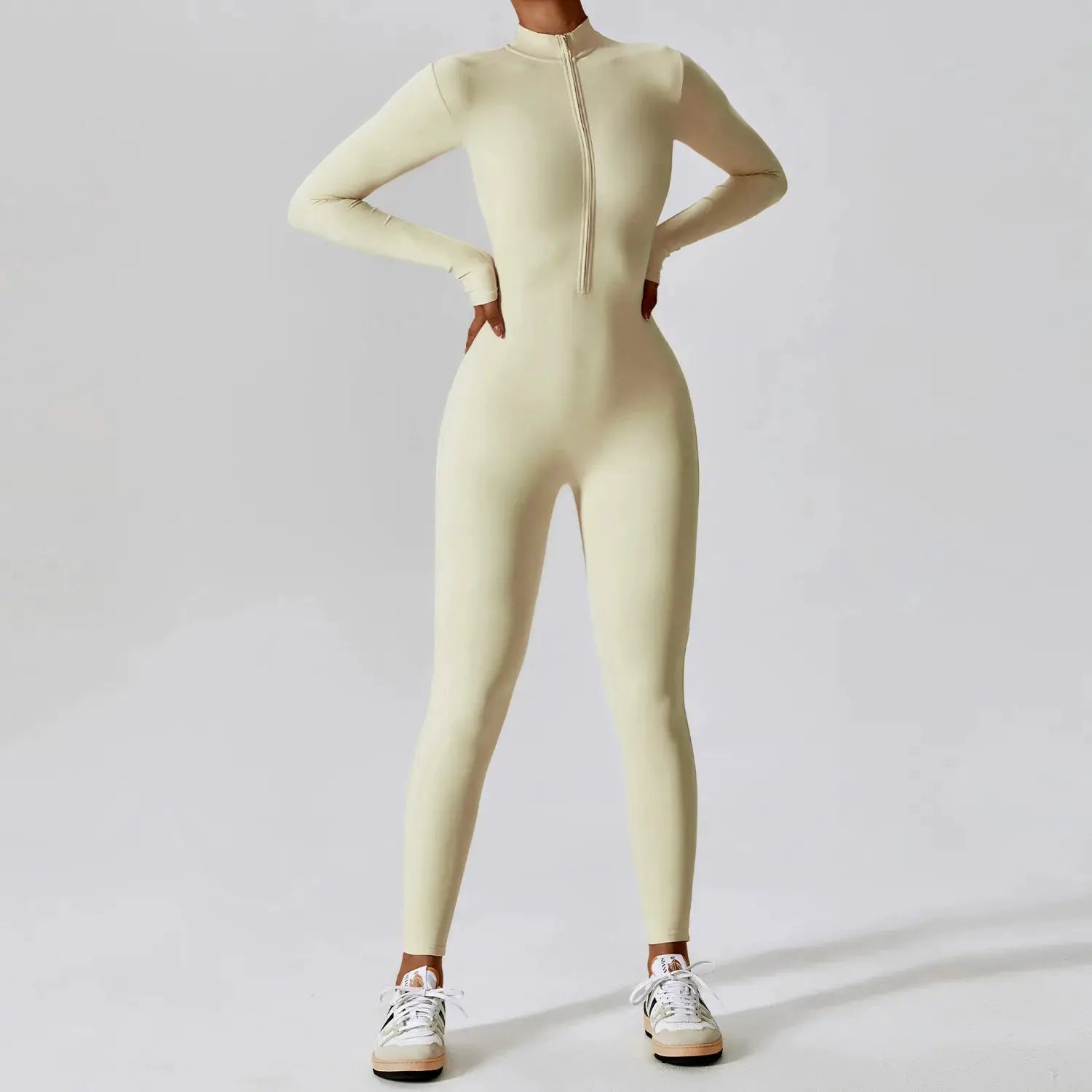 ZenMove Yoga Boilersuit For Women Long Sleeve Zipper Jumpsuit Skin Tight Fit Breathable Quick Dry Nylon Elastane
