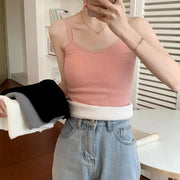 VelvetyLux Thermal Velvet Crop Top For Women Elastic Fit For Comfortable Layering Black Tank