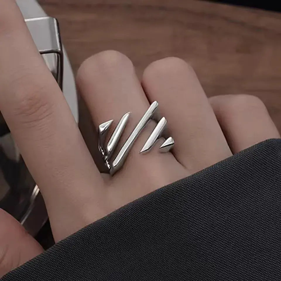 Ventfille 925 Sterling Silver Rings Fashion Hip Hop Vintage Couples Hollow Lines Punk Silver Party Adjustable Jewelry