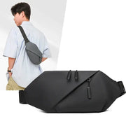 Men's minimalist waterproof waist bag by Simples Market in black with multiple zip pockets