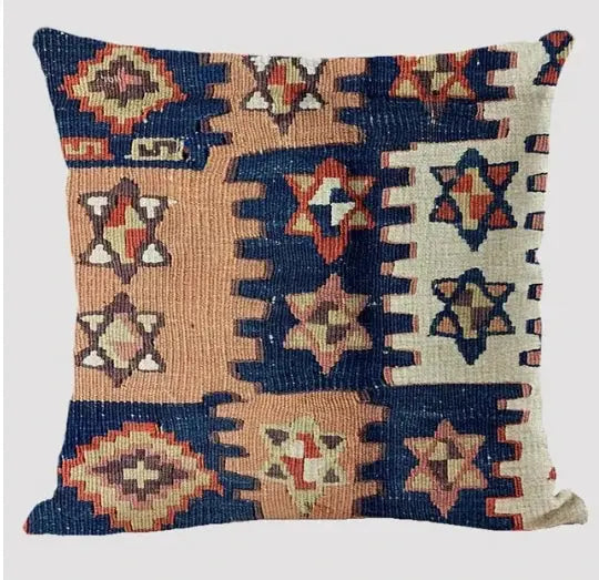 Bohemian pattern linen cushion cover in multicolor geometric print, Simples Market decorative pillow for living room