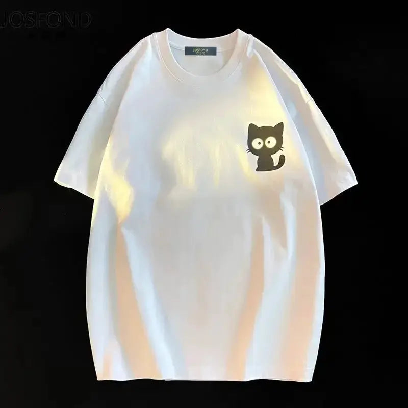 NovaWear Women Cartoon Print O Neck Short Sleeve Tee Breathable Loose Fit Summer Top Casual Everyday Wear