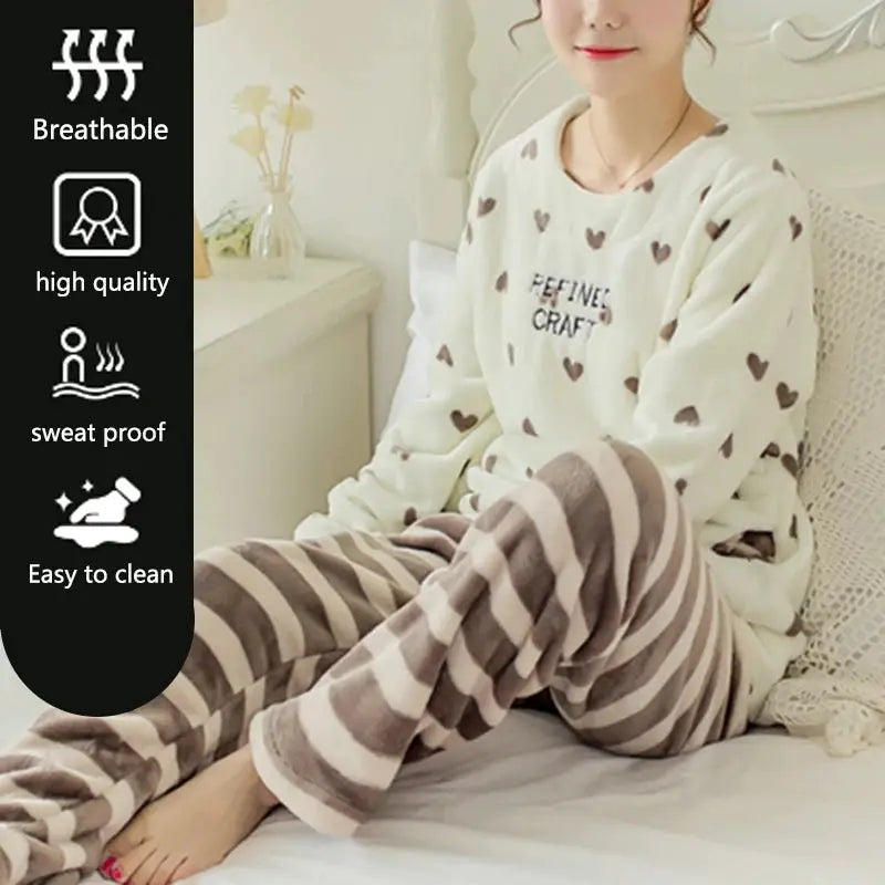 CozyNest Winter Thickened Coral Velvet Couple Pajama Set With Hooded Robe Ultra Warmth And Easy Care