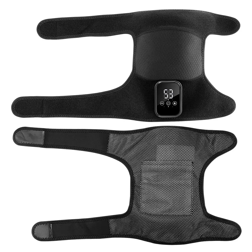Electric heated knee massage pad from Simples Market, 3-level heat with vibration, black neoprene wrap