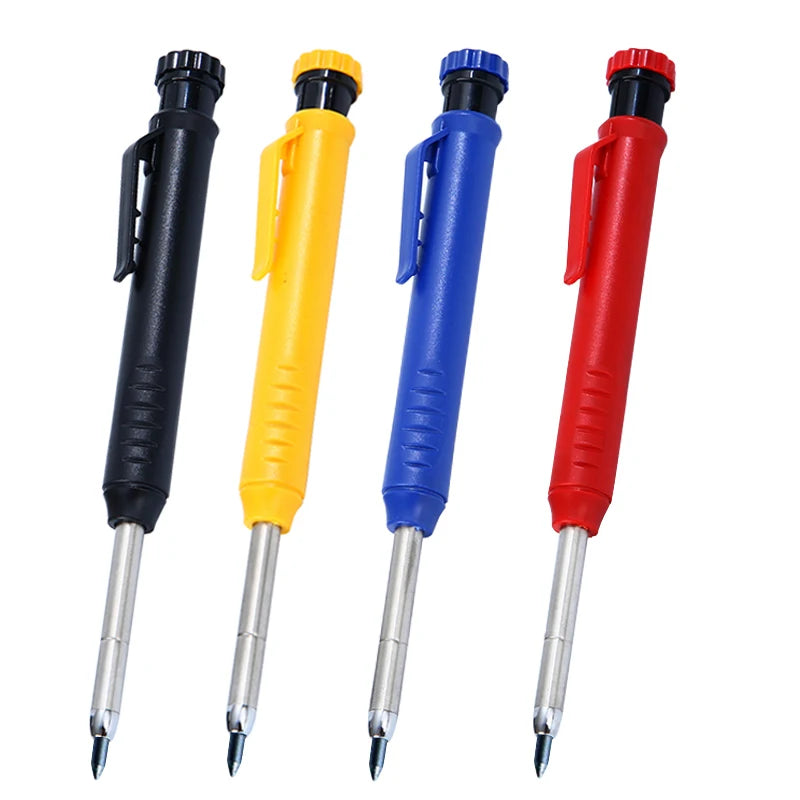 Set of 4 carpenter pencils with built-in sharpeners in black, yellow, blue, and red