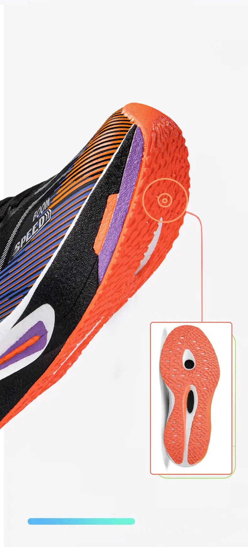 Simples Market carbon plate running shoes for men and women, black upper with orange outsole; breathable lightweight.