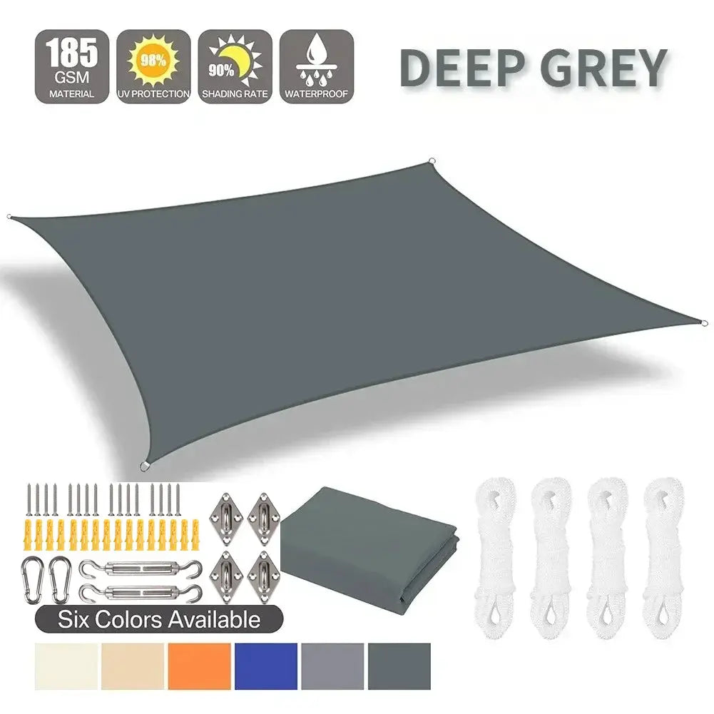 Simples Market sun shade sail in deep grey waterproof with mounting hardware and six color options (2x3/3x4/4x5/5x6m).