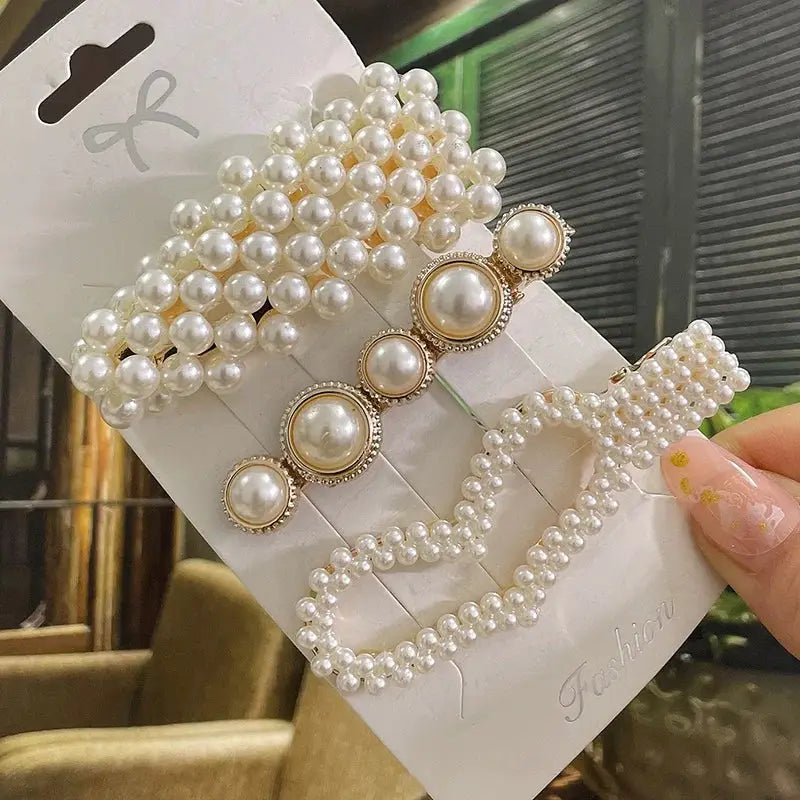 Korean Inspired Luxe Pearl Hair Clips With Geometric Alloy And Plastic Pins For Women Secure Fashion Accessory