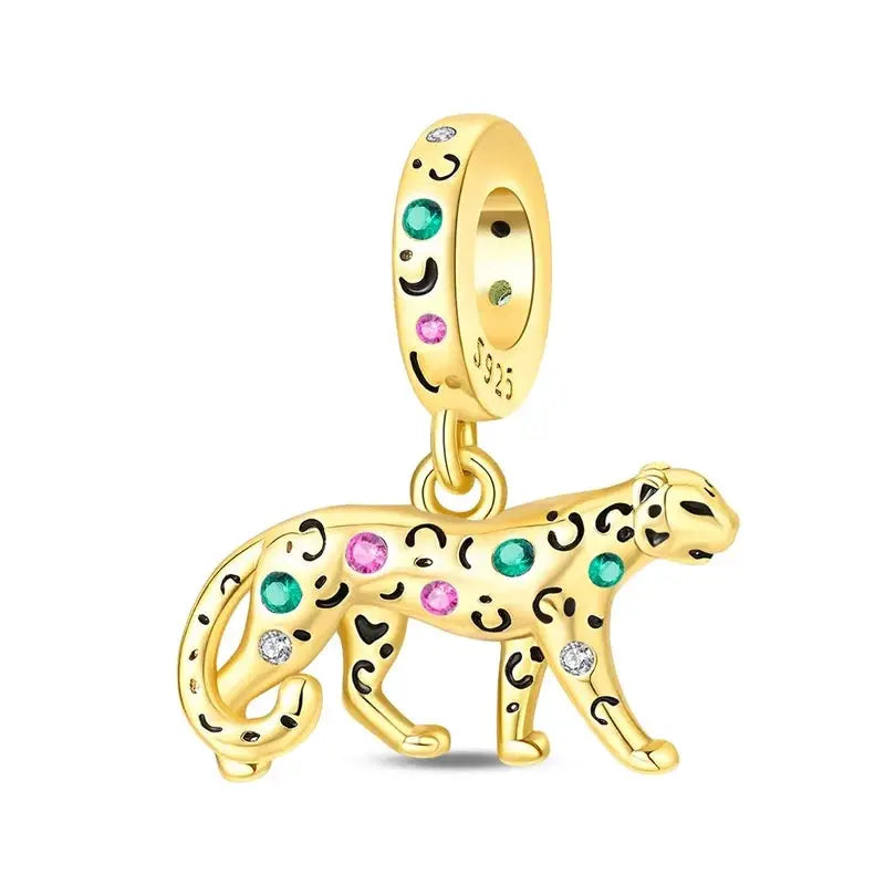 925 Sterling Silver Gold DIY Charms Beads Inlaid Zirconium Sun Leopard Pendants Fit Bracelet For DIY Jewelry Making
