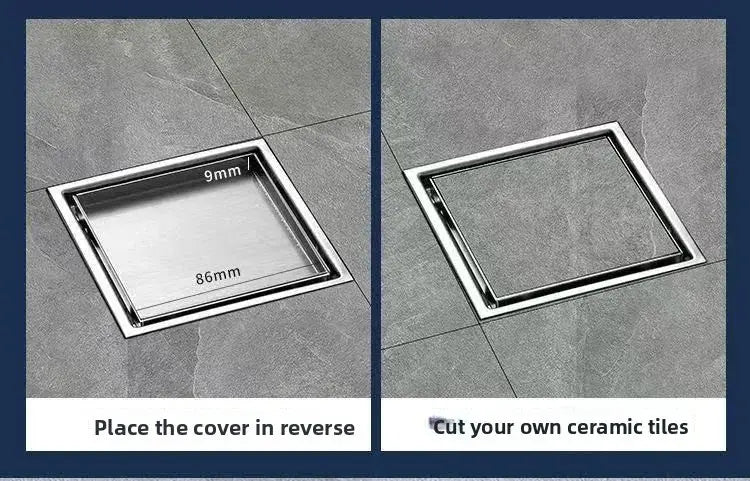 Large Flow Drainer, Simples Market, 304 stainless steel hidden square bathroom floor drain with anti-odor base