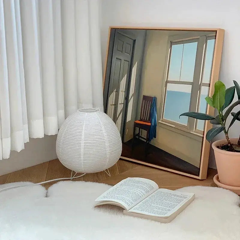 Japanese Lantern LED Table Lamp by Simples Market, white rice-paper shade for living room decor.