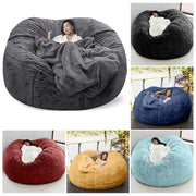 Giant bean bag sofa chair by Simples Market; six colorways shown in gray, blue, red, mustard, teal and black