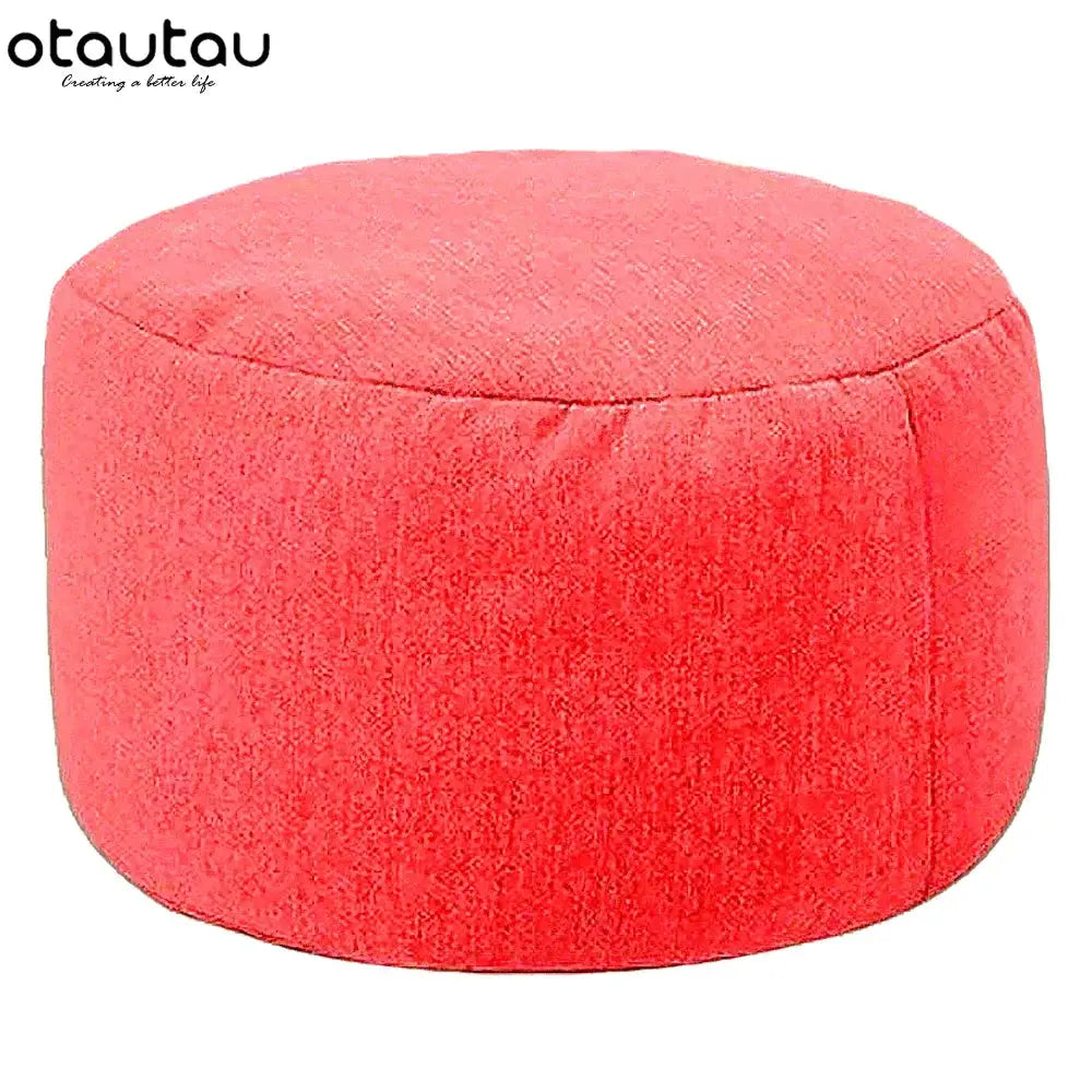 OTAUTAU linen bean bag pouf chair in red fabric, round lounge furniture