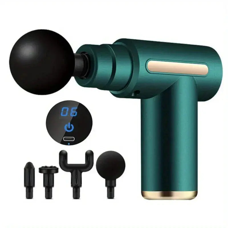 Portable Fascial Massage Gun Percussion Massager With LED Touch Screen And Four Heads For Tissue Relaxation