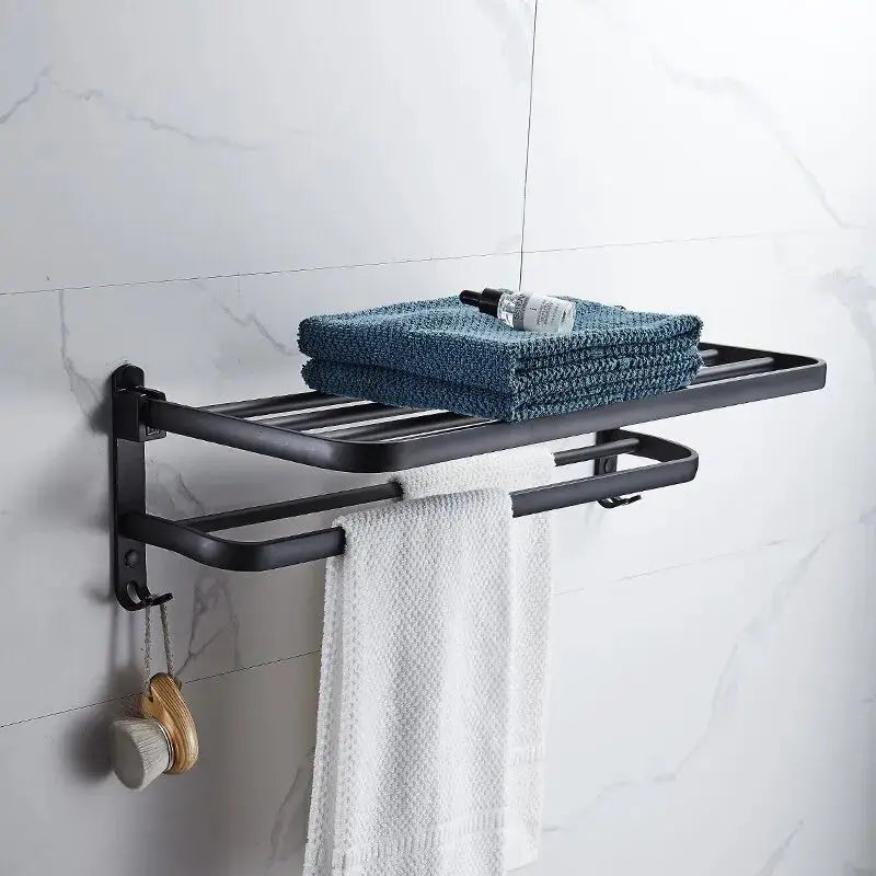 Matte Black 50cm Folding Towel Rack With Hook Wall Mount Aluminum