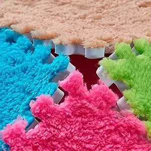 Pet warming mats set; 3 plush EVA foam sleeping mats with interlocking edges in blue, pink, and green