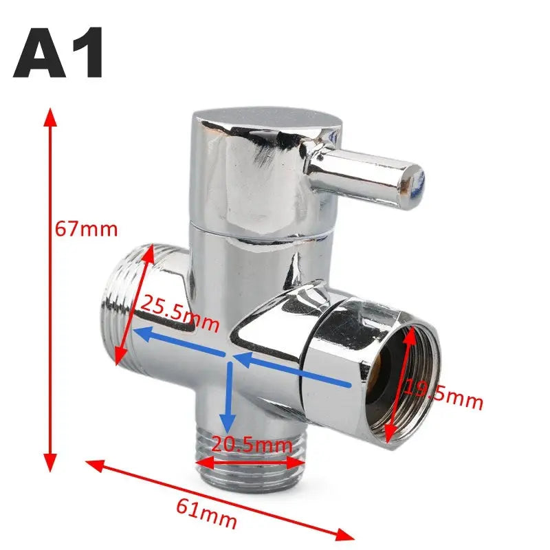3-Way brass shower diverter valve by Simples Market, chrome finish, G1/2 and G3/4 adapters for handheld or fixed shower heads