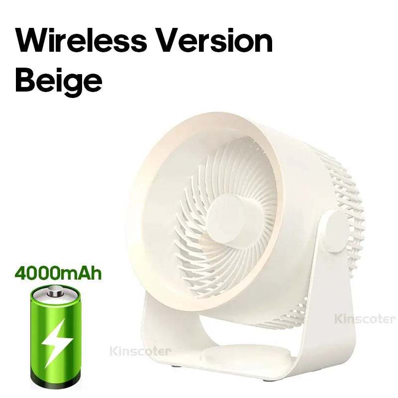 Kinscoter wireless multifunctional fan circulator, beige portable desktop air cooler with 4000mAh battery