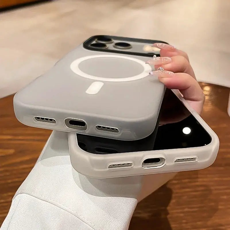 Luxury 2-in-1 magnetic shockproof liquid silicone MagSafe bumper case set (2-pack) by Simples Market gray/white for iPhone